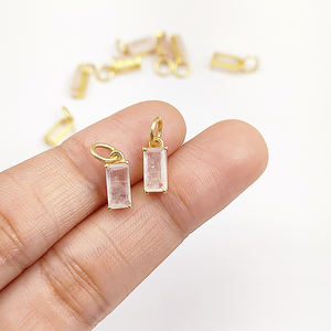 Pendentif en argent sterling 925 avec charme en quartz rose baguette en gros |   Bijoux en pierres précieuses naturelles faits à la main - Product Image 1