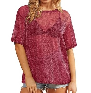 Couleur unie Coton Modal Polyester Coupe régulière Maille Transparente Manches Courtes Respirant Yoga Workout T-Shirt Plaid Conception Personnalisable - Product Image 1