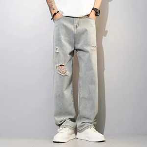 Tous les jours décontracté hommes déchiré jean endommagé coupe ample Denim pantalon tenue confortable parfait pour Streetwear - Product Image 1