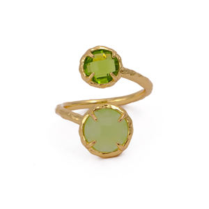 Anillo chapado en oro con banda abierta de Calcedonia de Perú de ópalo azul doble para mujer, anillos de piedras preciosas ajustables antideslustre hechos a mano - Product Image 4