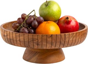 Lavauk Bol à fruits en bois d'acacia avec piédestal Bol décoratif de 12 pouces de diamètre utilisé comme pièce maîtresse pour comptoir de cuisine ou salle à manger - Product Image 2