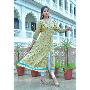 Elegant Floral Printed Khaki Rayon Anarkali Kurta for Women Women'<b>s</b> Elegant Floral Printed <b>Blouse</b> & Shirt - Product Image 4