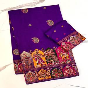 Saree en soie Rajwadi Pashmina de créateur avec tissage royal Tenue indienne de qualité supérieure pour fête, mariage et tenue de fête - Product Image 1