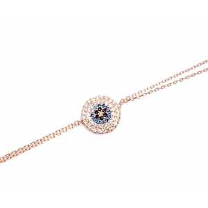 Pulsera de Plata de Ley 925 con Dije de Ojo Turco y Piedras Rosas, Blancas y Azules - Product Image 1