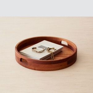 Plateau rond en bois d'acacia fait main-Plateau de service en bois naturel de 16 pouces avec poignées - Product Image 3