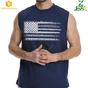 Camiseta sin mangas formal para hombre, 100% algodón, con estampado de la bandera estadounidense, cuello alto, de secado rápido, personalizable, para entrenamiento en el gimnasio de verano - Product Image 3