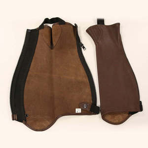 Brown Genuine Leather Horse Riding <b>Half</b> <b>Chaps</b> Zipper English Riding Leg Protectors for Training Competition - Product Image 3