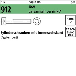 Electro-<b>Galvanized</b> Cylinder <b>Screws</b> DIN 912 M10 X 70 10.9 100 Pieces - Product Image 1
