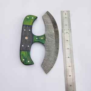 มีด Ulu ทำด้วยมือสำหรับเชฟดามัสกัสมีด Ulu ด้ามไม้พร้อมปลอกหนัง - Product Image 1