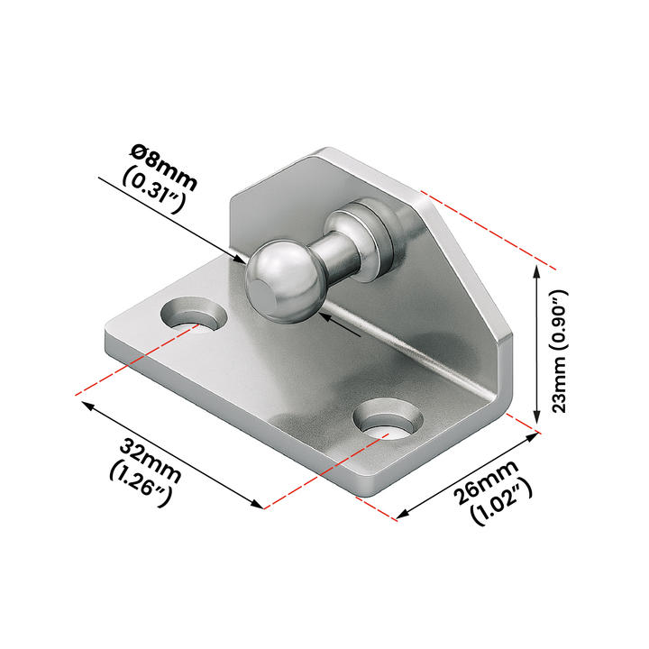BLI1101 Universal Gas Strut Mounts Ball Bracket Folded Internal 8 mm Ball Studs Holder 90 Degree L Shape Nickel Zinc Brackets