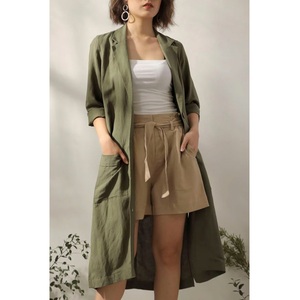 Cárdigan de lino holgado informal de talla grande de manga larga con bolsillos gabardina - Product Image 5