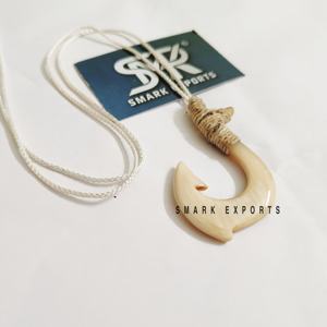 Natural Cow Horn Fish Hook Pendant Necklace Handmade Tribal Surfer Style for Men Unique Gift Idea - Product Image 2