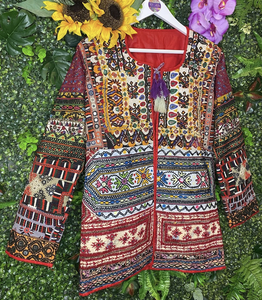 Hand Embroidered Patchwork Jacket Women's <b>Boho</b> Ethnic Style Full Sleeve Cotton Vintage Look Prairie Chic Design - Product Image 1