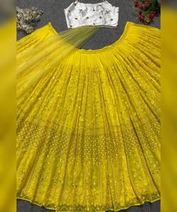 Ropa de fiesta glamorosa Lehenga Choli en tela de lino de lujo tela nen con patrones geométricos conjuntos kurta - Product Image 2