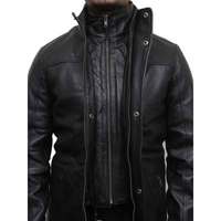 Veste d'hiver en cuir véritable pour homme, col montant, épaisse, tendance, style motard, avec logo frontal, imperméable, style urbain