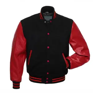 革の袖で刺繍された高品質のカスタマイズされたロゴデザインメンズ野球ウールバーシティジャケット