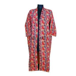 Ensemble robe-manteau kimono thermique longue et élégante pour femme, rouge, personnalisé, de haute qualité, imprimé Kantha tropical, taille naturelle - Product Image 2