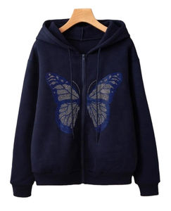 Sweat à capuche zippé en strass de haute qualité fabricant personnalisé coton épais éponge français épais Streetwear sweats à capuche unisexe - Product Image 5