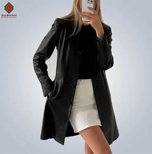 Abrigo de Cuero Negro Vintage Hecho a Mano de los Años 90 para Mujer, Abrigo Largo Clásico de Cuero Genuino para Mujer, Abrigo de Cuero Real - Product Image 5