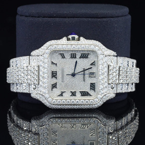 Cadran romain entièrement glacé, montre automatique en diamant de laboratoire, mouvement suisse, montre de luxe avec chiffres romains et fonction date - Product Image 2