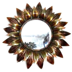Modern Flower <b>Leaf</b> Brass <b>Wall</b> Mirror Stylish Hanging <b>Decor</b> with Metal Frame for Elegant Touch to Any Room or Home Design - Product Image 1