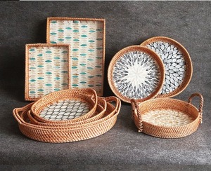<b>Round</b> <b>Serving</b> <b>Tray</b> Storage Food Mother of Pearl & Rattan <b>Tray</b> Picnic Fruit Basket Wicker <b>Tray</b> From Vietnam Bulk Exporter - Product Image 6