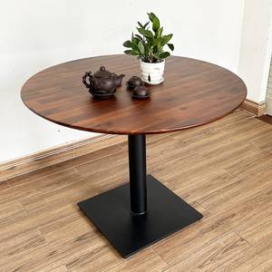 Melaleuca <b>Wood</b> Round <b>Table</b> with Square Iron Base 100cm Assembled & <b>Extendable</b> for Living Room or Home Office BA68143 - Product Image 2