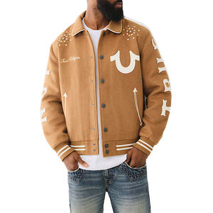 Veste bomber varsity pour homme en gros 2025, col montant fin, avec patchs en chenille, design de baseball personnalisé, haute qualité - Product Image 1