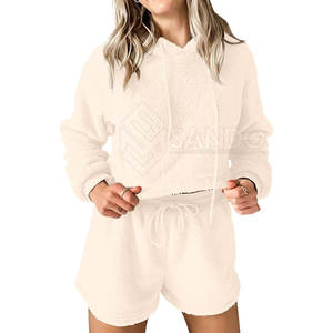 Conjunto de Sudadera con capucha informal de alta calidad para mujer superventas Tops cortos de patrón sólido para invierno Precio razonable para adultos - Product Image 1