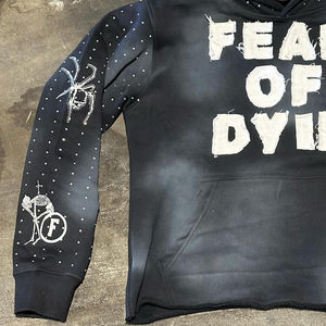 Sudadera con capucha extragrande de algodón polar personalizable de 500 GSM con lavado ácido, parche bordado desgastado y bajo sin rematar para invierno - Product Image 5