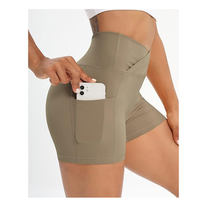 Active Gym Spandex Stretchy Yoga Compression Shorts avec poches latérales Cross Waist Solid Pattern-Best Stretch Short Yoga - Product Image 2