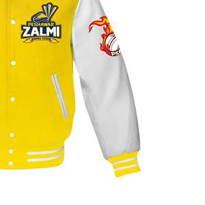 Vestes en cuir jaunes et blanches de haute qualité avec broderie en chenille personnalisée pour équipes sportives, veste bomber vintage en gros - Product Image 4