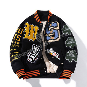 แจ็กเก็ตผ้าขน100% กำมะหยี่สำหรับผู้ชายผ้าวูลปักด้วยเม็ดกระดุมกดปิดด้านในบุผ้า - Product Image 2