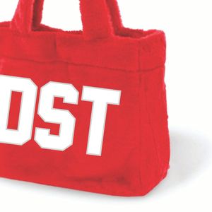 Delta confraternita greca DST borsa Tote in pelliccia rossa con lettere bianche ricamate in morbido tessuto elegante regalo di confraternita collegiale - Product Image 6