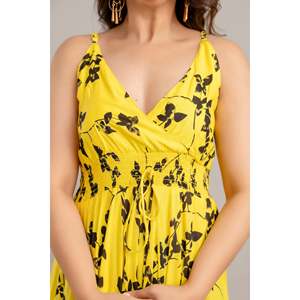 Vestido Largo SHKUP1362 Amarillo con Estampado Floral, Sin Mangas, Corte Evase, Transpirable, Cintura Natural, para Fiestas de Verano, Disponible en 2XL - Product Image 6