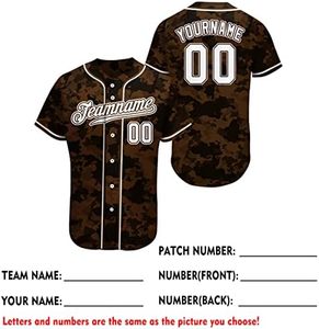 Camiseta de béisbol/softbol de manga corta personalizada de camuflaje, uniforme de equipo con botones, nombre personalizado, número, sublimación, ropa deportiva - Product Image 2