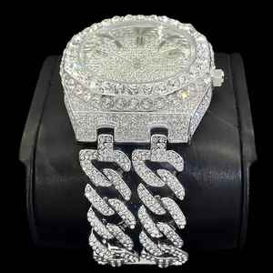 Elegante reloj de cuarzo con diamantes de laboratorio para hombre, lujo, helado, brillante, 925, banda plateada, esfera analógica, cristal, estilo Hip Hop antiguo, encanto - Product Image 4