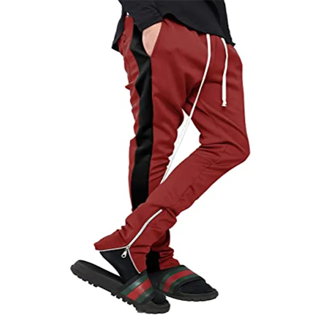 New Style Men's Stripe Track Pants Skinny Fit Stretch Trouser Elastic Jogger Zipper Bottom Men Outdoor Trousers for Men