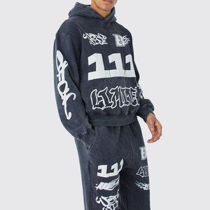 Fashion Outfit <b>Top</b> Selling Long Sleeve Faded Tracksuit Screen Printed Pocket Style <b>Distressed</b> Sweat Suit - Product Image 5