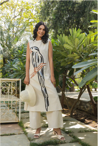 Designer Broderie Travail Couleur Crème Khadi Coton Kurta Pent Set Indien & Pakistanais Vêtements - Product Image 5