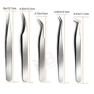 Ensemble de 5 pinces à cils, pinces droites pointues, pinces en acier inoxydable, ensemble de pinces pour extensions de cils, vente en gros - Product Image 2
