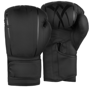 Gants de boxe noirs en PU à doigts entiers avec fermeture Velcro pour adultes de 14 ans et plus, unisexe, pour arts martiaux - Product Image 1