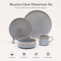 Vente en gros de 16 pièces en grès glaçure réactive mate service de table assiette ronde en porcelaine bol et tasse service de vaisselle