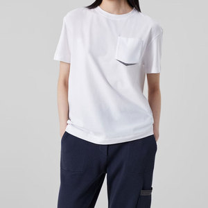 Lady Streetwear Camiseta informal Jersey de algodón elástico con bolsillo de sombra brillante Tela de lona Precio al por mayor - Product Image 5