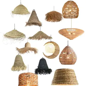 New Collection Handmade Bamboo Seagrass Lampshade Hanging Pendant Light Indoor Lighting Wicker Woven Lamp Shade Cover Home Decor