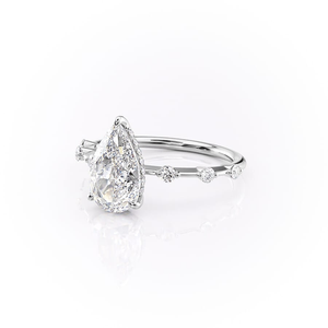 925 Silver Hidden Halo Pear Cut <b>Moissanite</b> Diamond Engagement <b>Ring</b> for Her - Product Image 2