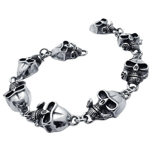 Pulsera de Acero Inoxidable para Hombre con Diseño de Calavera y Flor, Estilo Motero, Plateada, Modelo SL05, de Vendedor Estadounidense - Product Image 2