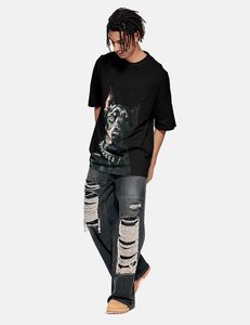 Streetwear T-shirt décontracté 100% coton solide motif avant Logo coupe ample tissu tricoté - Product Image 3