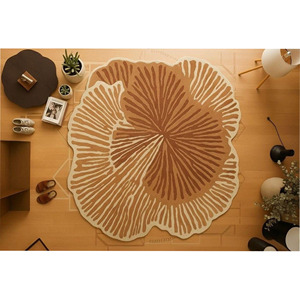 Alfombra Moderna Abstracta de Lana, Hecha a Mano, Redonda, en Diseño Beige Marrón para Sala de Estar, Decoración del Hogar, Regalo de Año Nuevo - Product Image 4