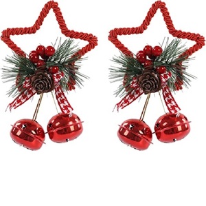 Lot de 2 cloches décoratives en forme d'étoile pour arbre de noël, cloche décorative en métal rouge pour décoration de noël - Product Image 1